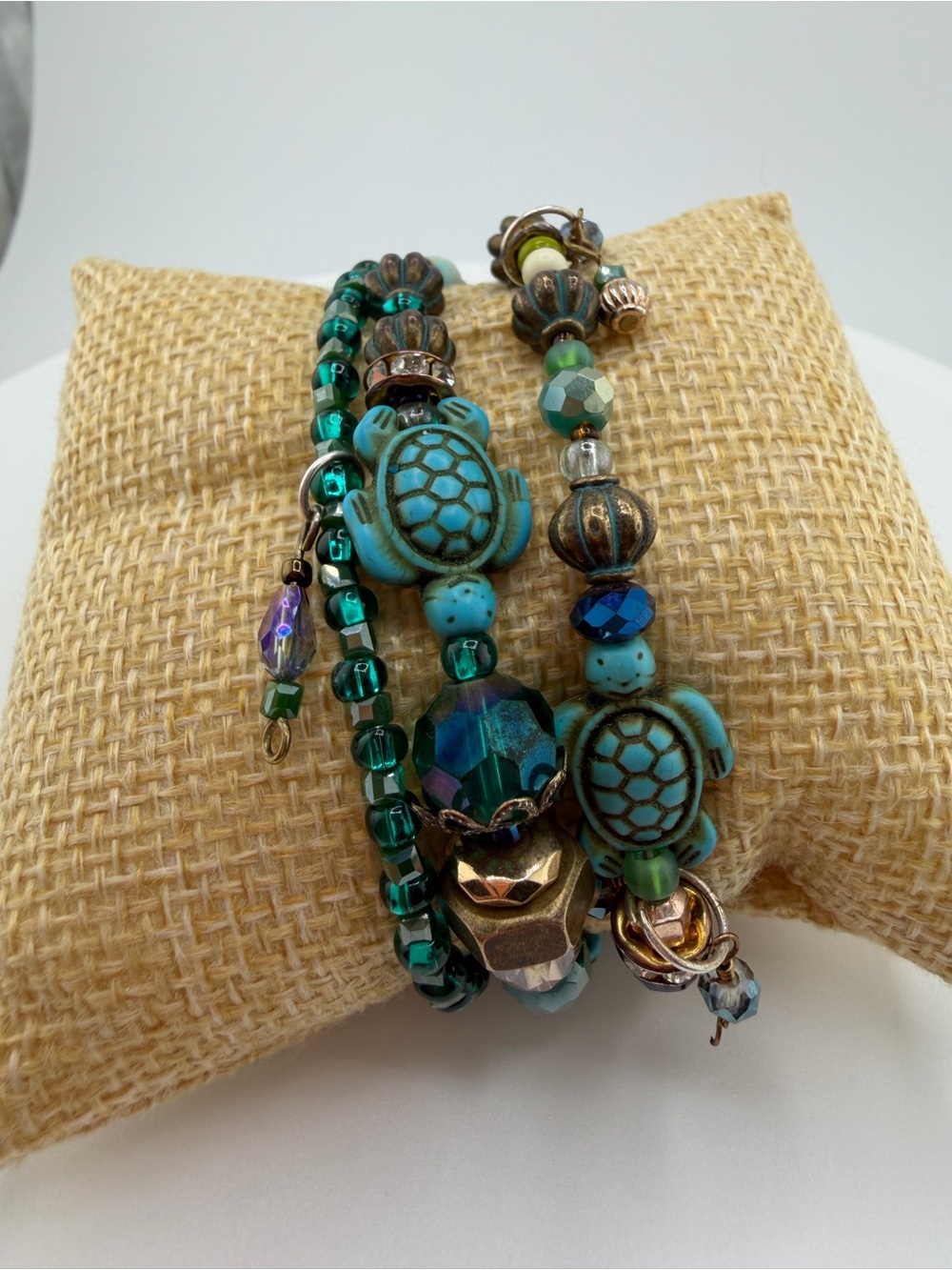 Turquoise Turtle 🐢 Love Beaded 3 Strands Bracelet for Bigger Wrists 💋